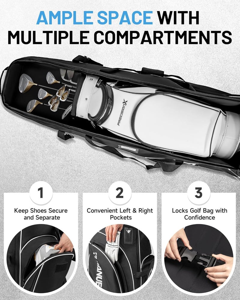 M MANUEKLEAR MANUEKLEAR 1680D Nylon Travel Golf Bags Club for Airlines with Wheels, Golf Travel Bags for Airlines with Padded Top, Golf Travel Case Cover with 3 Large Pocket for Golfer - Image 1